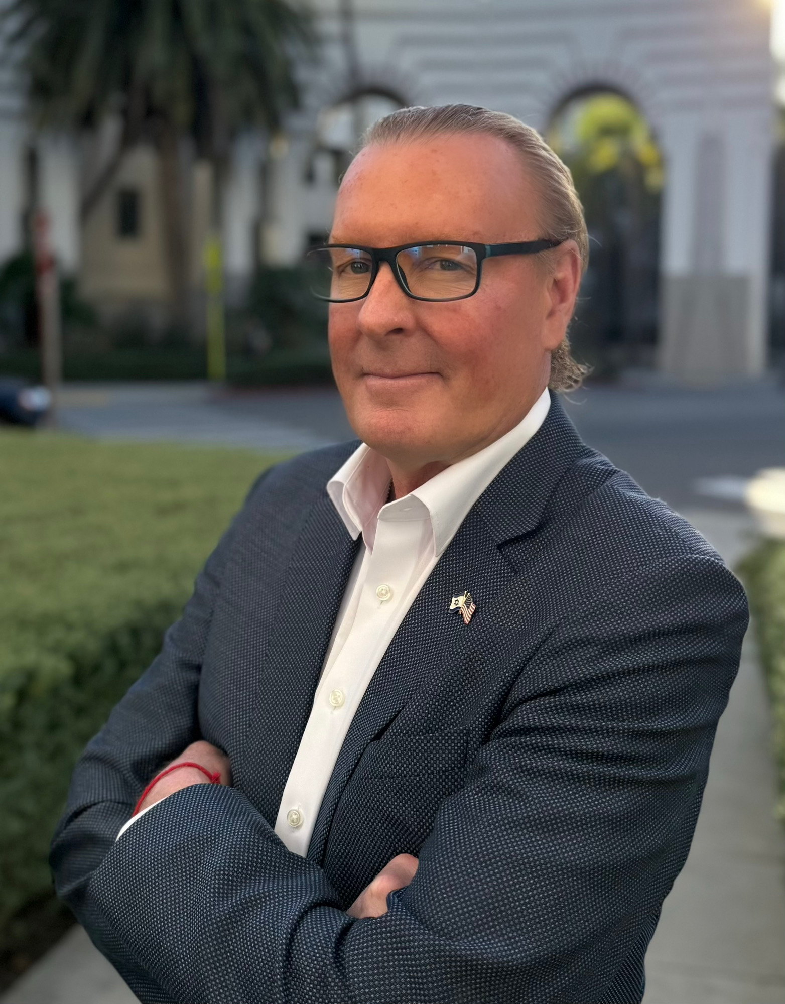Clayton M. Saunders in front of Beverly Hills City Hall